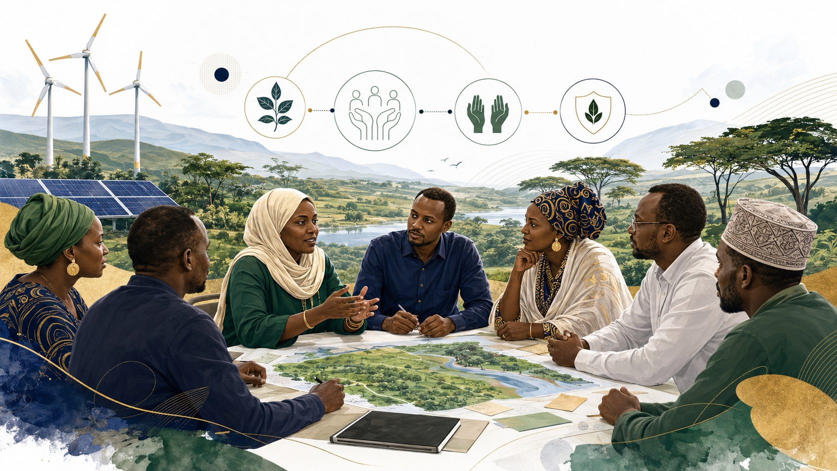 Illustrative multi-stakeholder climate planning session with African community and technical representatives